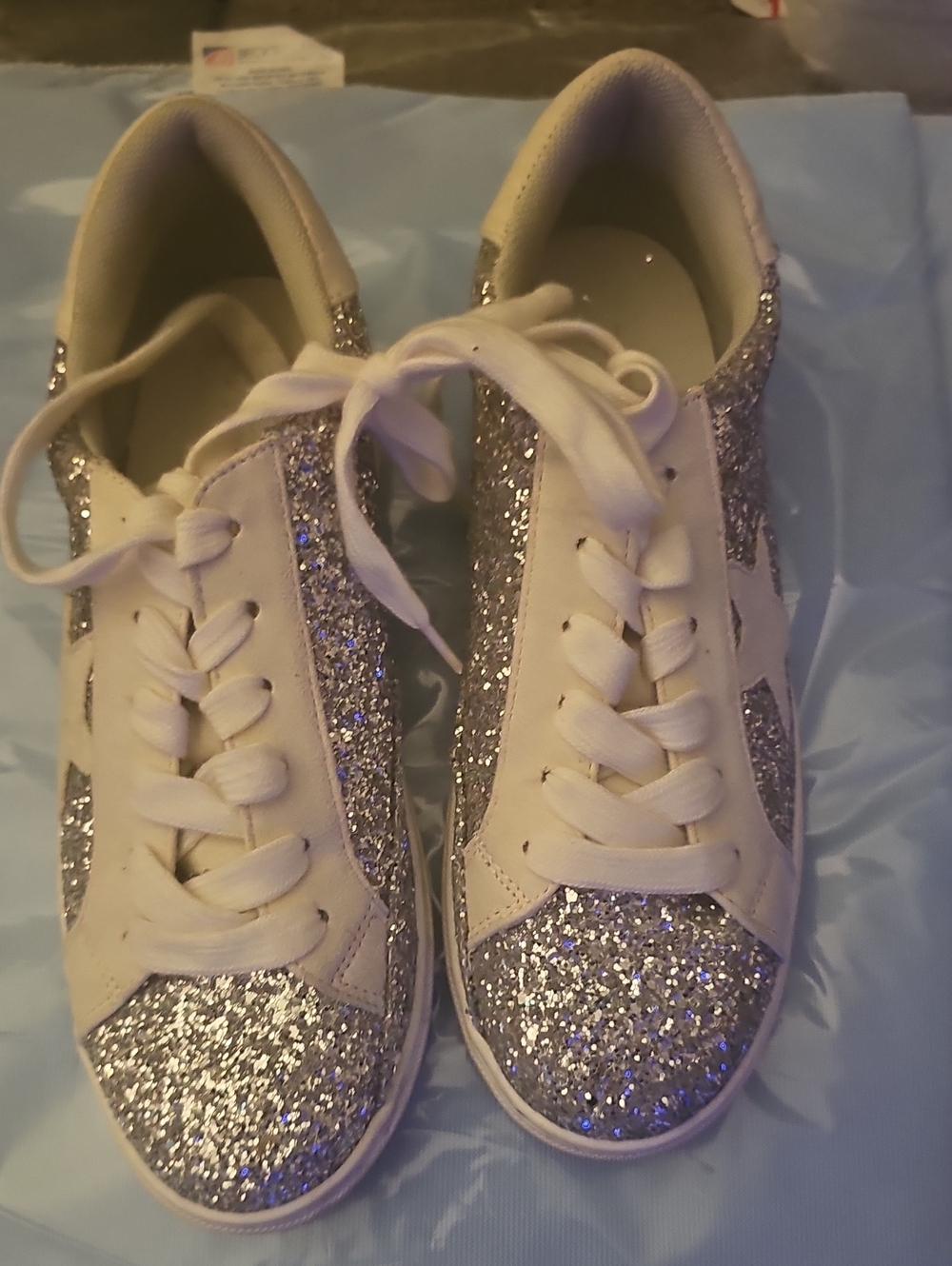 Women's Glitter Lace-Up Sneakers in Silver